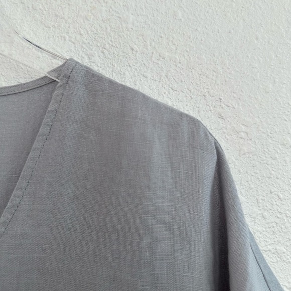 Grae Cove A Line Short Sleeve Linen Dress Women XL Blue Gray V Neck Pockets - Picture 4 of 9